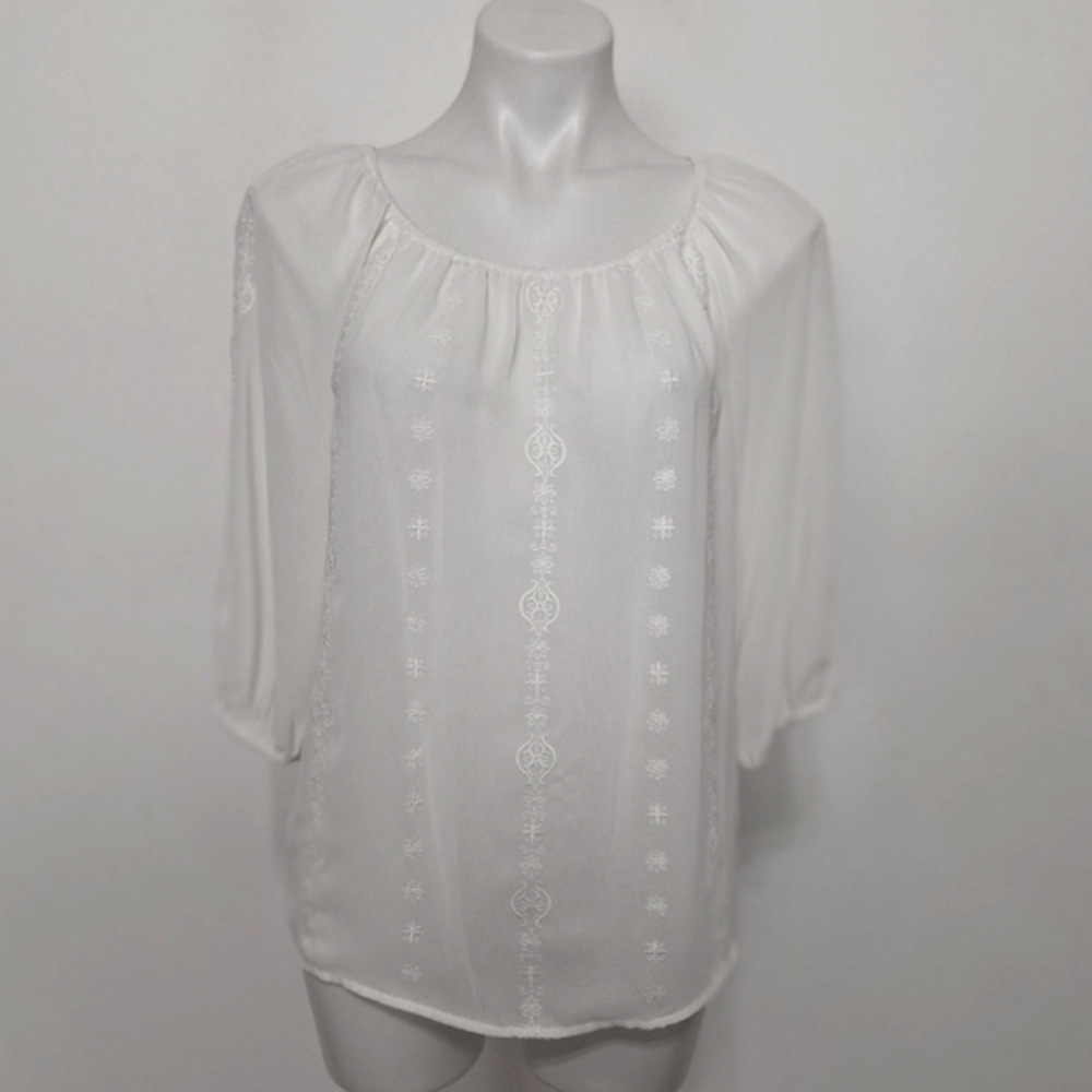 Chaus White Coastal Cowgirl Embroidered Cottagecore Coquette Tunic Top Size S
